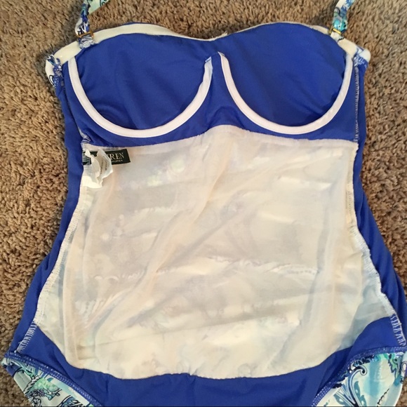 LAUREN RALPH LAUREN Fiesta Paisley Twist Bandeau Underwire Mio One-Piece Blue 6 - Picture 11 of 16